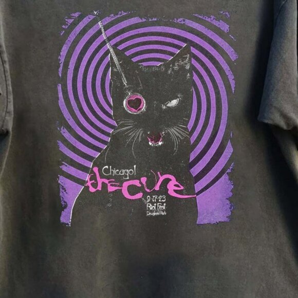 The Cure Band 90s Vintage Style Shirt, The Cure Graphic Black Cat T-Shirt - Picture 3 of 4